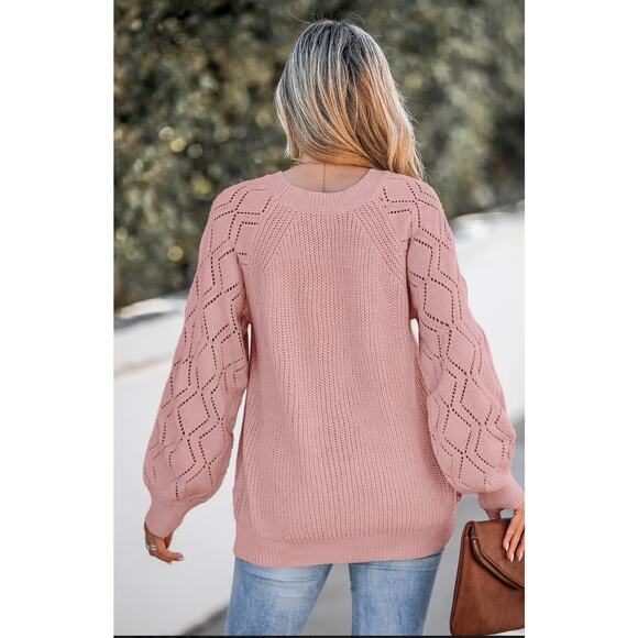 CUPSHE Blush Pink Cutout Pointelle Knit Sweater NEW Sz - M - Picture 3 of 6